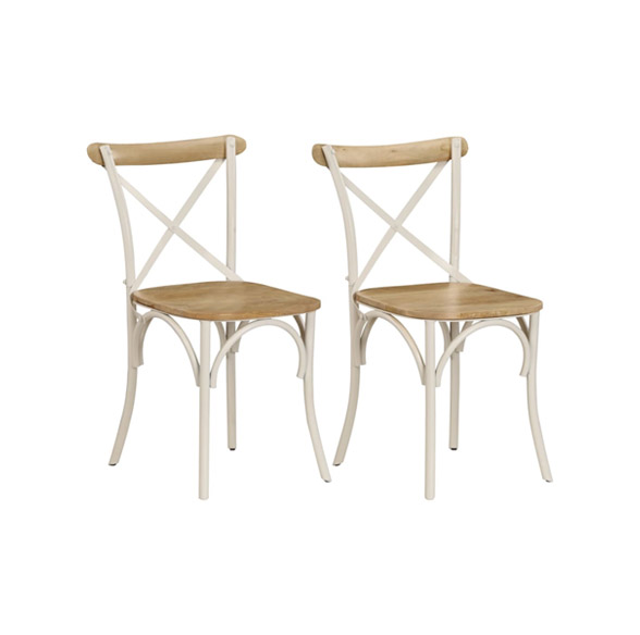 X Back Chairs - White &Natural Wooden Color