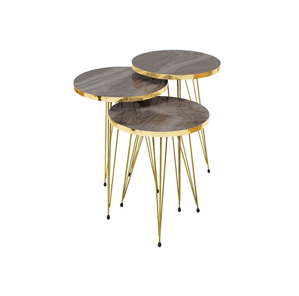 Set of 3 Gold Tables 33 x 33 x 52